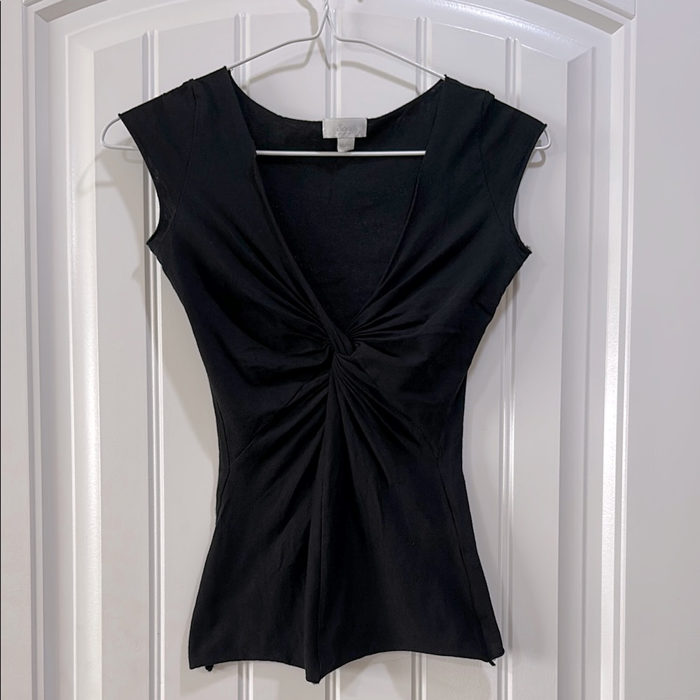 Black Knotted V Neck Tank Top